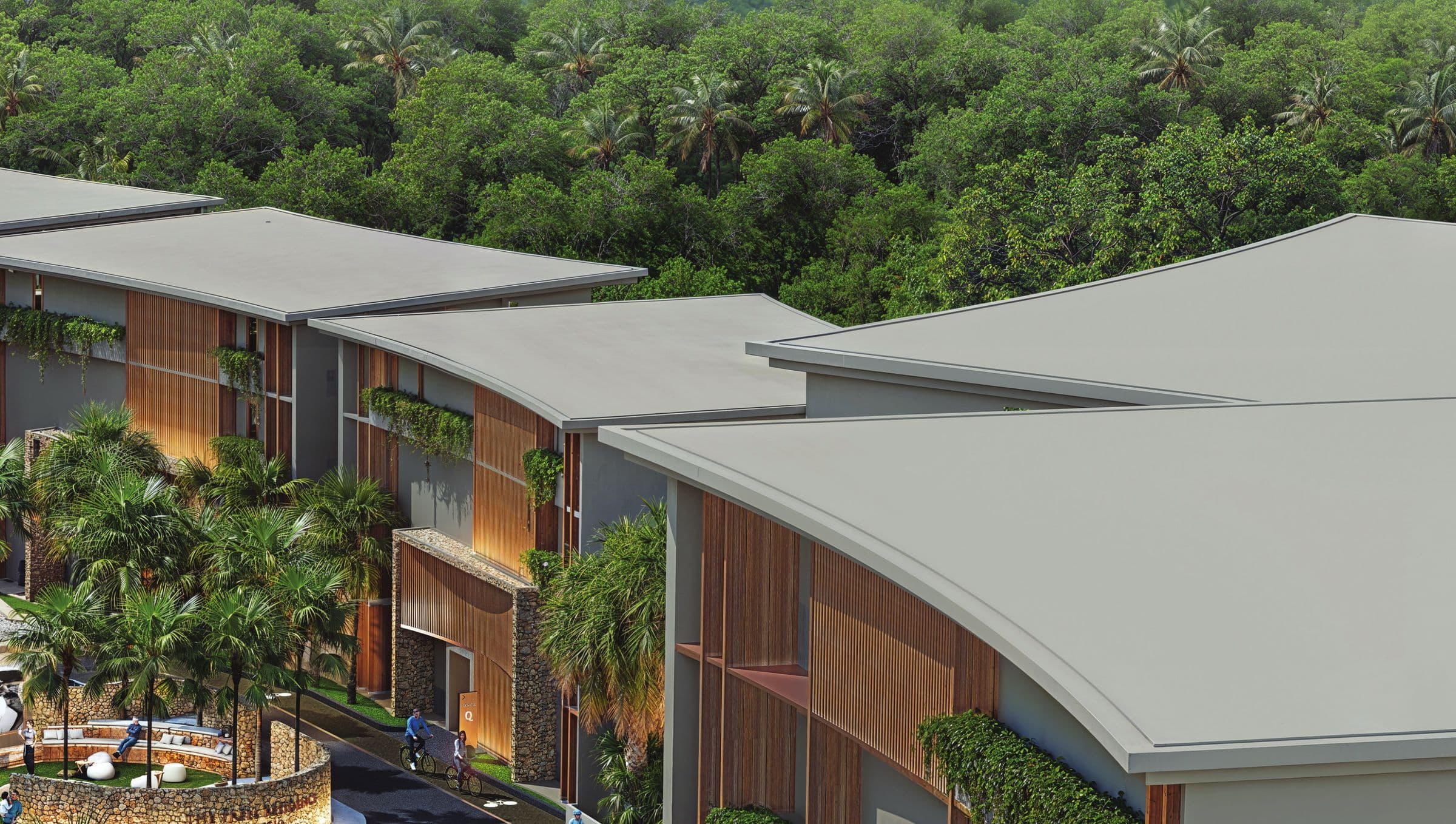 Rooflines against the forest
