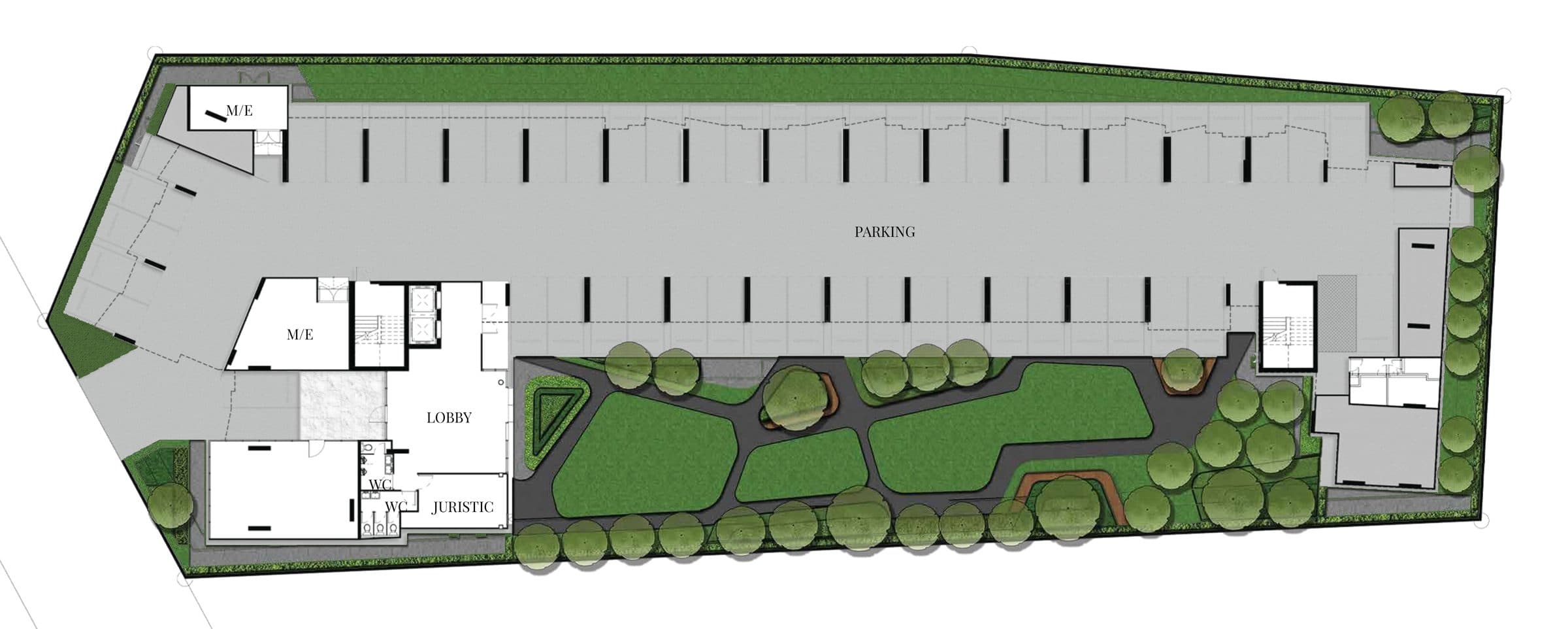 VIP Venus Karon 1st floor plan with parking, lobby, juristic office and garden