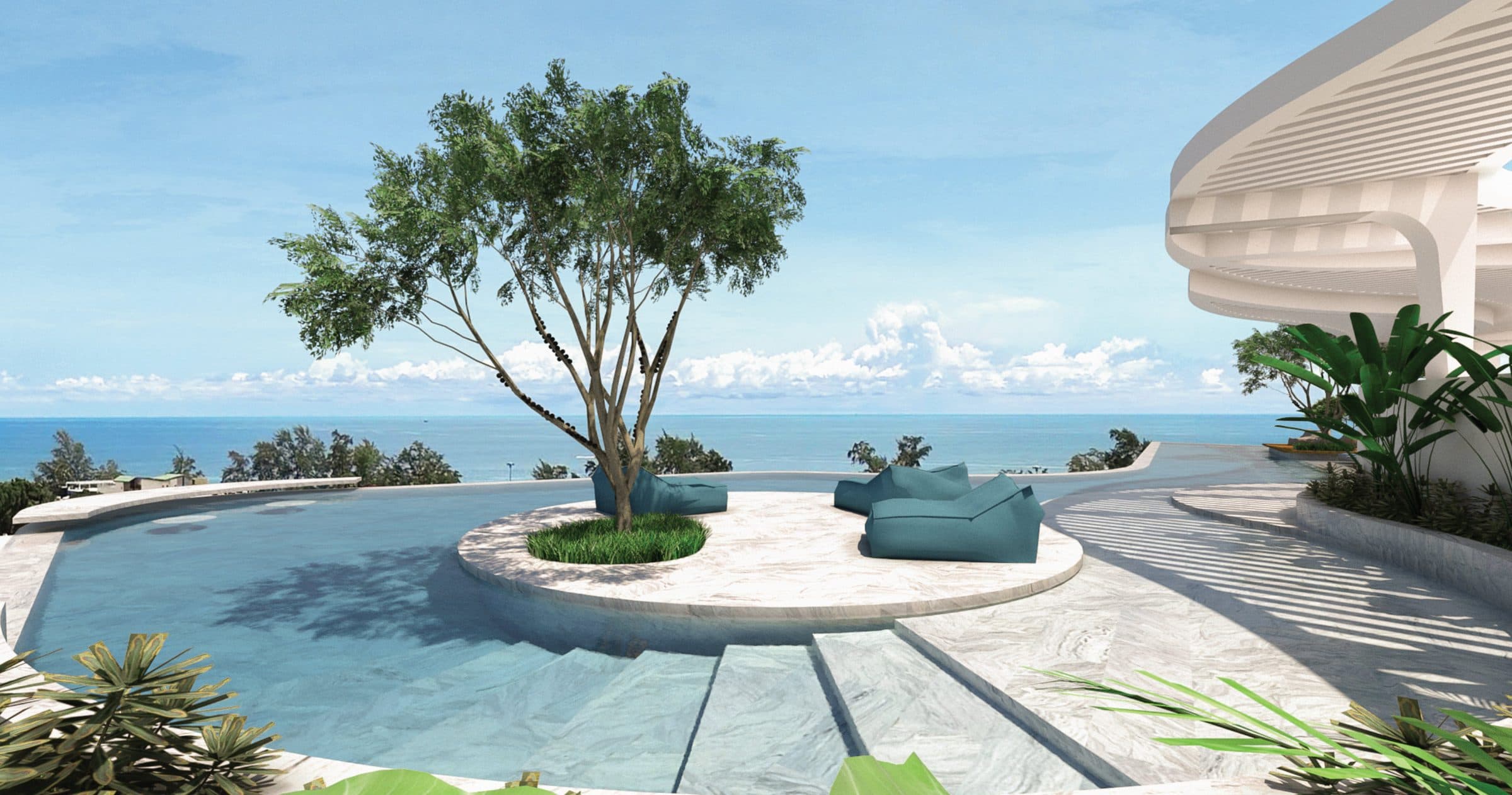 Sky pool island lounge with sea view