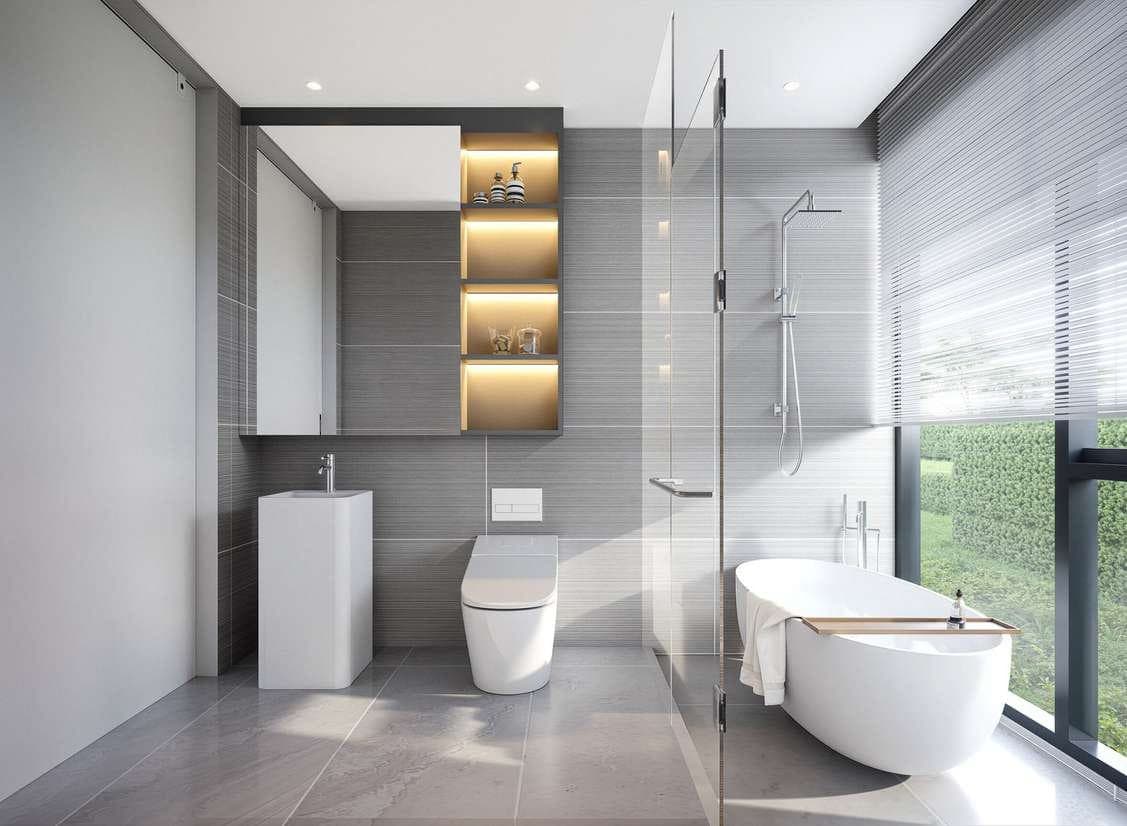 Bathroom with freestanding tub