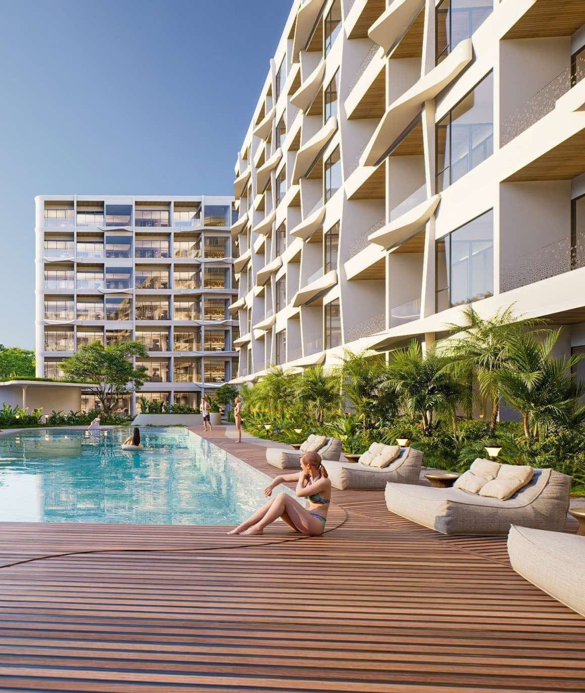 Pool deck with loungers