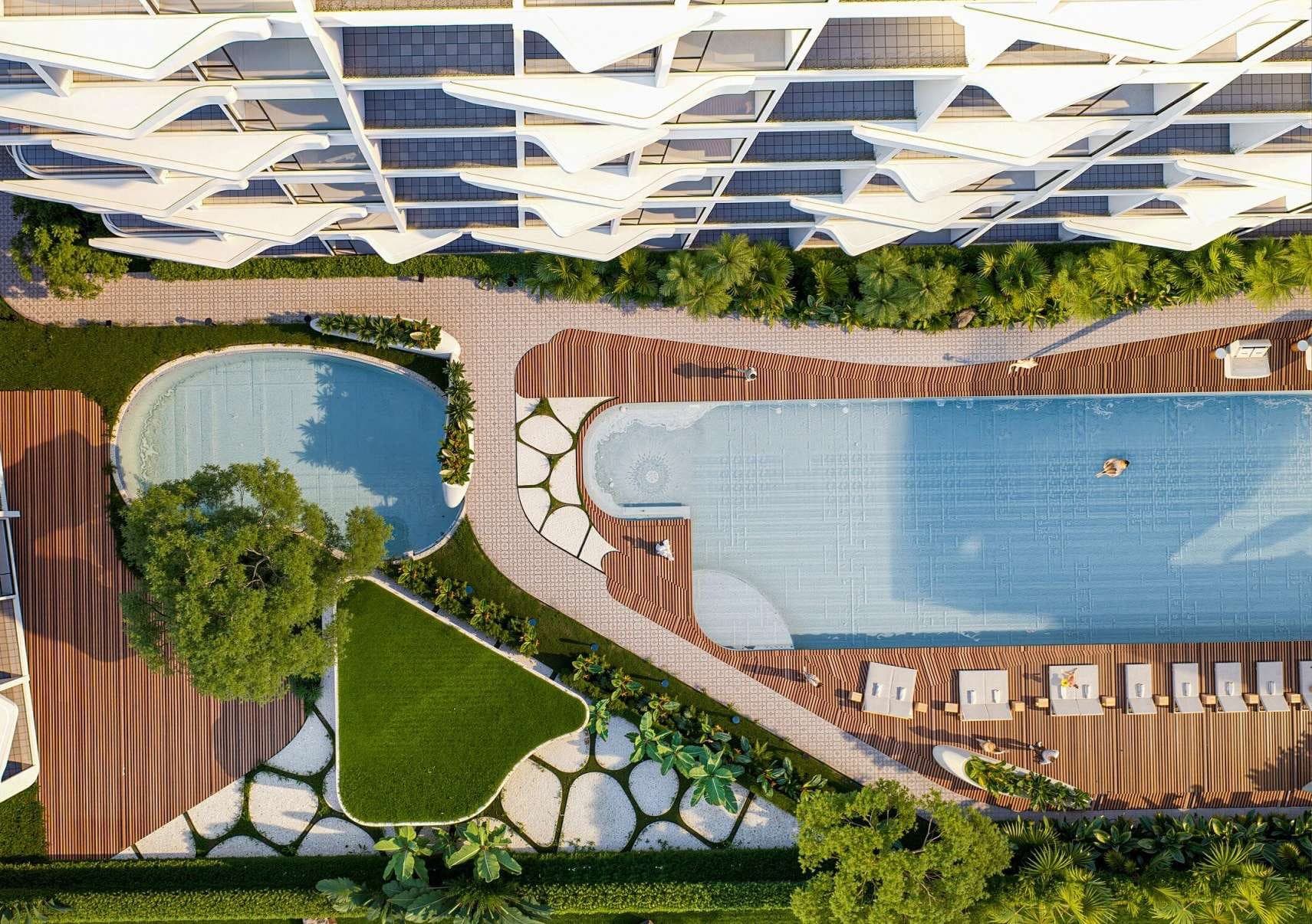 Main pool, children's pool and gardens