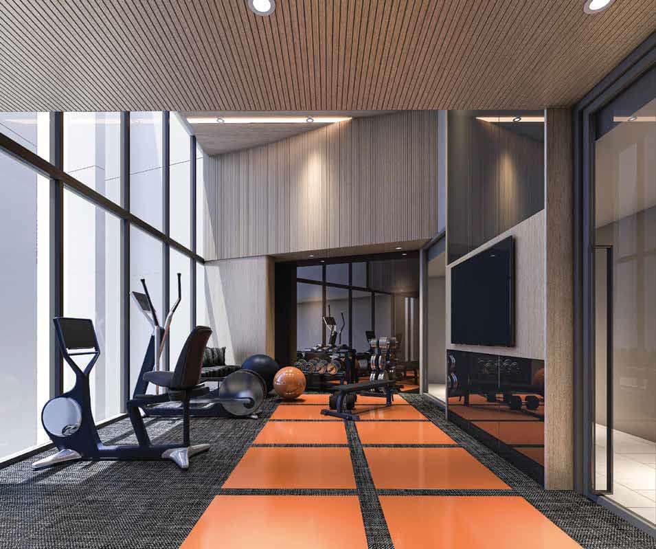 Fitness room with exercise bikes and orange floor panels